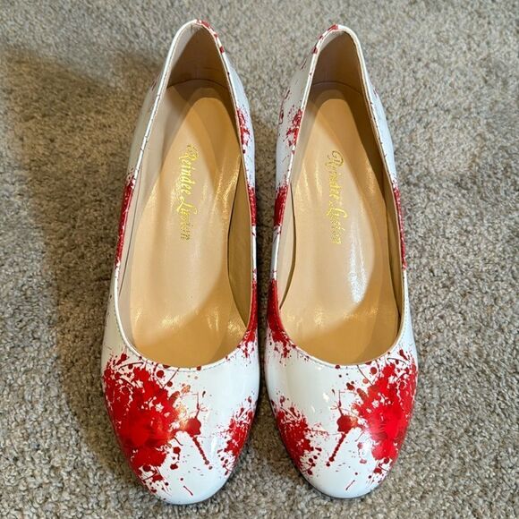 Reindee Lusion White Red Splatter Transparent Block Mid Heel RoundToe Size 5 NEW - Picture 3 of 14